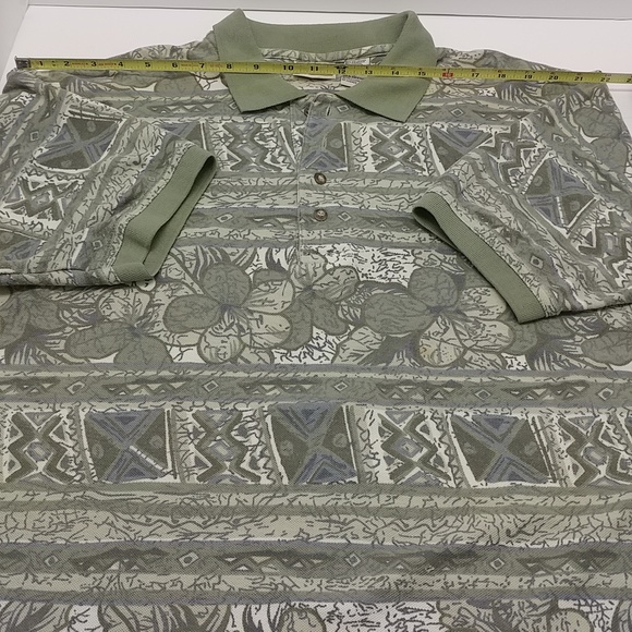 Bugle Boy Co. men's vintage short sleeve polo shirt large greens/cream floral - Picture 5 of 12